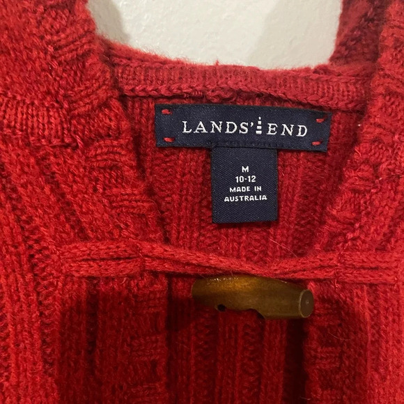 Lands end wool hooded red cardigan womens medium SMALL HOLES - Picture 8 of 12